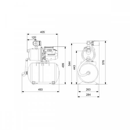 Хидрофорна система Grundfos JP 4-47 PT-H BBVP с мембранен съд 20 л