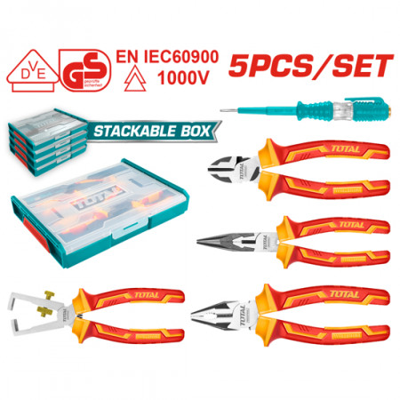 Комплект изолирани инструменти в кутия VDE, TOTAL INDUSTRIAL, 5 части