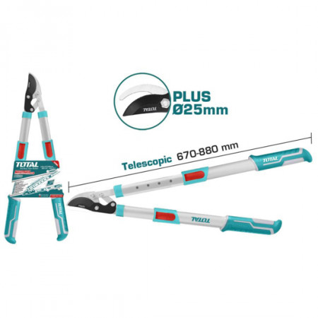 Градинска ножица с телескопични дръжки TOTAL, Ф 25 x 670 - 880 мм