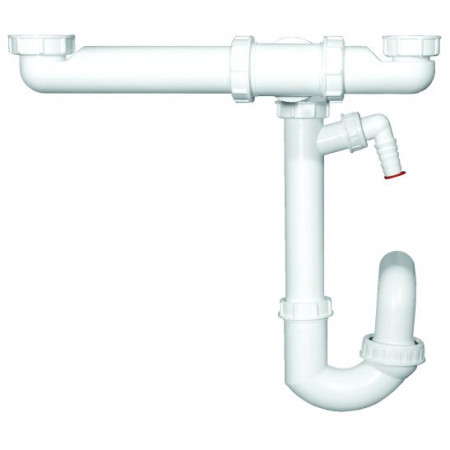 Сифон за двойна кухненска мивка DN40х2x6/4", спестяващ място, отточна тръба на шарнирна връзка, допълнителен вход за пералня (съ