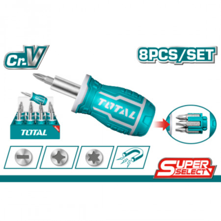 Комплект отвертка с битове TOTAL, 8 в 1