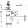 Сифон за мивка PP бутилков с витло неръждаема решетка ф63″х11/4 DN40мм розетка, тапа и щуцер ALCADRAIN A41P