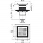 Подов сифон с долно оттичане с фланец и яка за хидроизолация ф75/50мм H171-244мм суха клапа, неръждаема решетка 150х150мм ALCADR