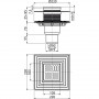 Подов сифон с долно оттичане с фланец и яка за хидроизолация ф75/50мм H159-229мм суха клапа, неръждаема решетка 105х105мм ALCADR