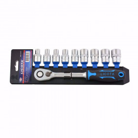 Комплeкт тресчотка и вложки LICOTA, 60T, 1/2", Tx, E10 - 24, 10 части