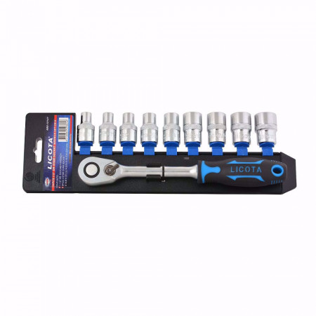 Комплeкт тресчотка и вложки LICOTA, 60T, 1/2", Tx, E10 - 24, 10 части