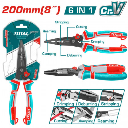 Мултифункционални клещи тип "човки" удължени 6 в 1, TOTAL INDUSTRIAL, 200 мм