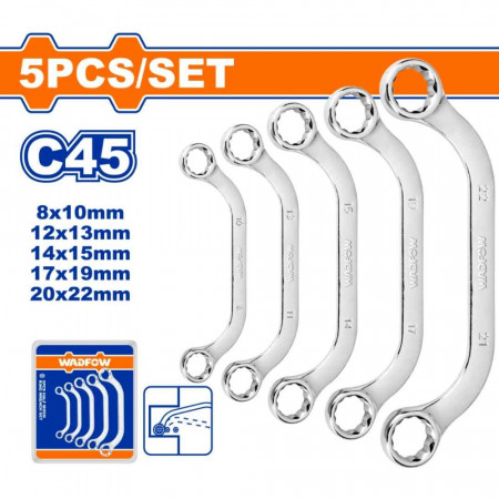 Комплект извити ключове звезда WADFOW, 8 - 22 мм, 5 части