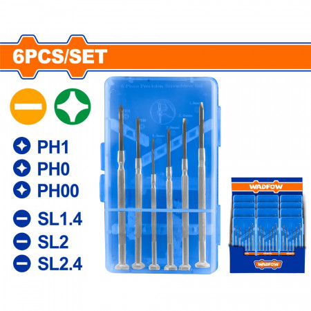 Комплект прецизни отвертки WADFOW, SL, PH, 6 части