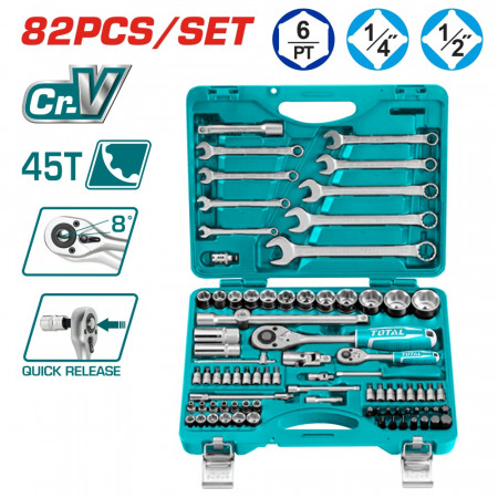 Комплект инструменти TOTAL INDUSTRIAL, 1/4" + 1/2", 82 части