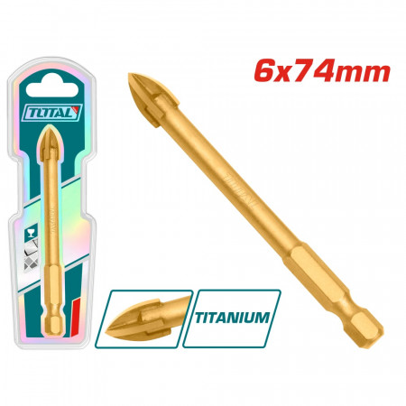 Свредло за стъкло и плочки TOTAL INDUSTRIAL, HEX, Ø 6 x 74 мм