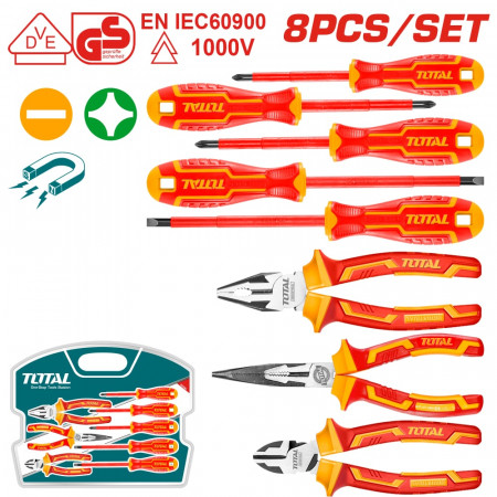 Комплект изолирани инструменти VDE, TOTAL INDUSTRIAL, 8 части