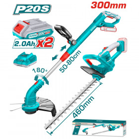Комплект акумулаторни тример и храсторез TOTAL, 20V, 2 x 2Ah