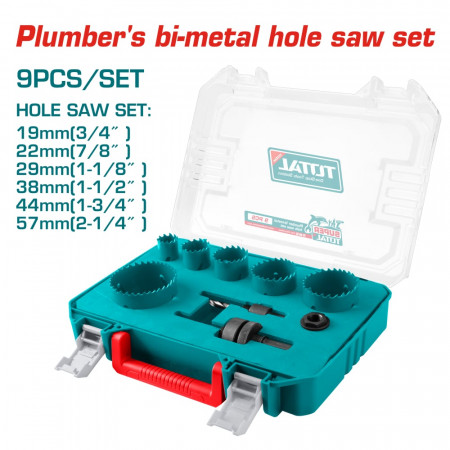Комплект биметални цилиндрични ножовки TOTAL, 19 - 57 мм, 9 части
