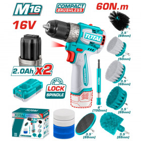 Акумулаторен безчетков винтоверт с четки TOTAL, 16 V, 2 x 2 Ah, 60 Nm
