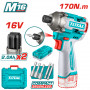 Акумулаторен ударен винтоверт TOTAL INDUSTRIAL, 16 V, 2 x 2 Ah, 170 Nm