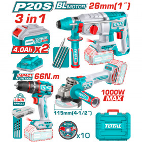 Комплект акумулаторни инструменти TOTAL TOSLI241198E, 20 V, 2 x 4 Ah