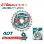 Карбиден диск за циркуляр, за рязане на дърво TOTAL INDUSTRIAL, Ф 210 x 25.4, Т40