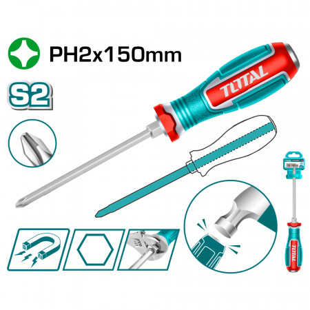 Отвертка ударна, намагнетизирана с държач TOTAL INDUSTRIAL, PH