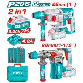 Комплект акумулаторни перфоратори TOTAL INDUSTRIAL, 2в1, 20 V, 2 x 5 Ah