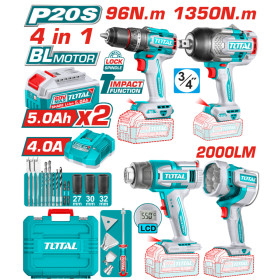 Комплект акумулаторни инструменти TOTAL TOSLI250608E, 20 V, 2 x 5 Ah