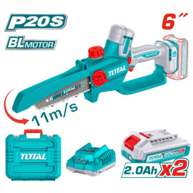 Акумулаторен мини верижен трион TOTAL INDUSTRIAL, 15 см, 20 V, 2 x 2 Ah