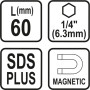 Магнитен адаптор за битове SDS plus, STHOR, 6.35 мм