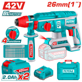 Акумулаторен безчетков перфоратор TOTAL INDUSTRIAL, SDS+, 42 V, 2 x 2 Ah, куфар
