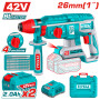 Акумулаторен безчетков перфоратор TOTAL INDUSTRIAL, SDS+, 42 V, 2 x 2 Ah, куфар